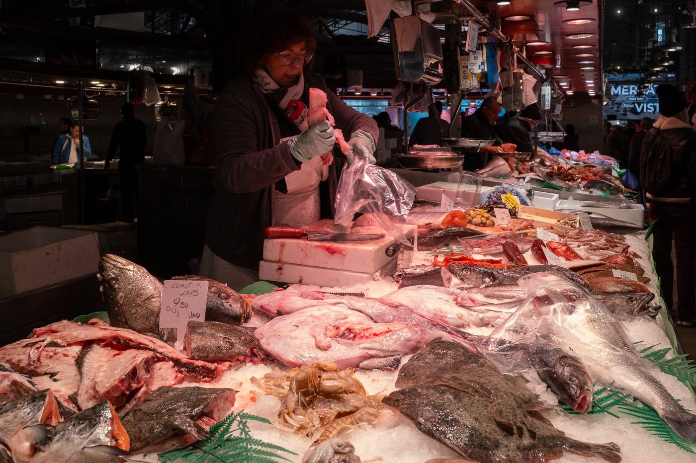 Fish stall at La Boqueria market, Barcelona