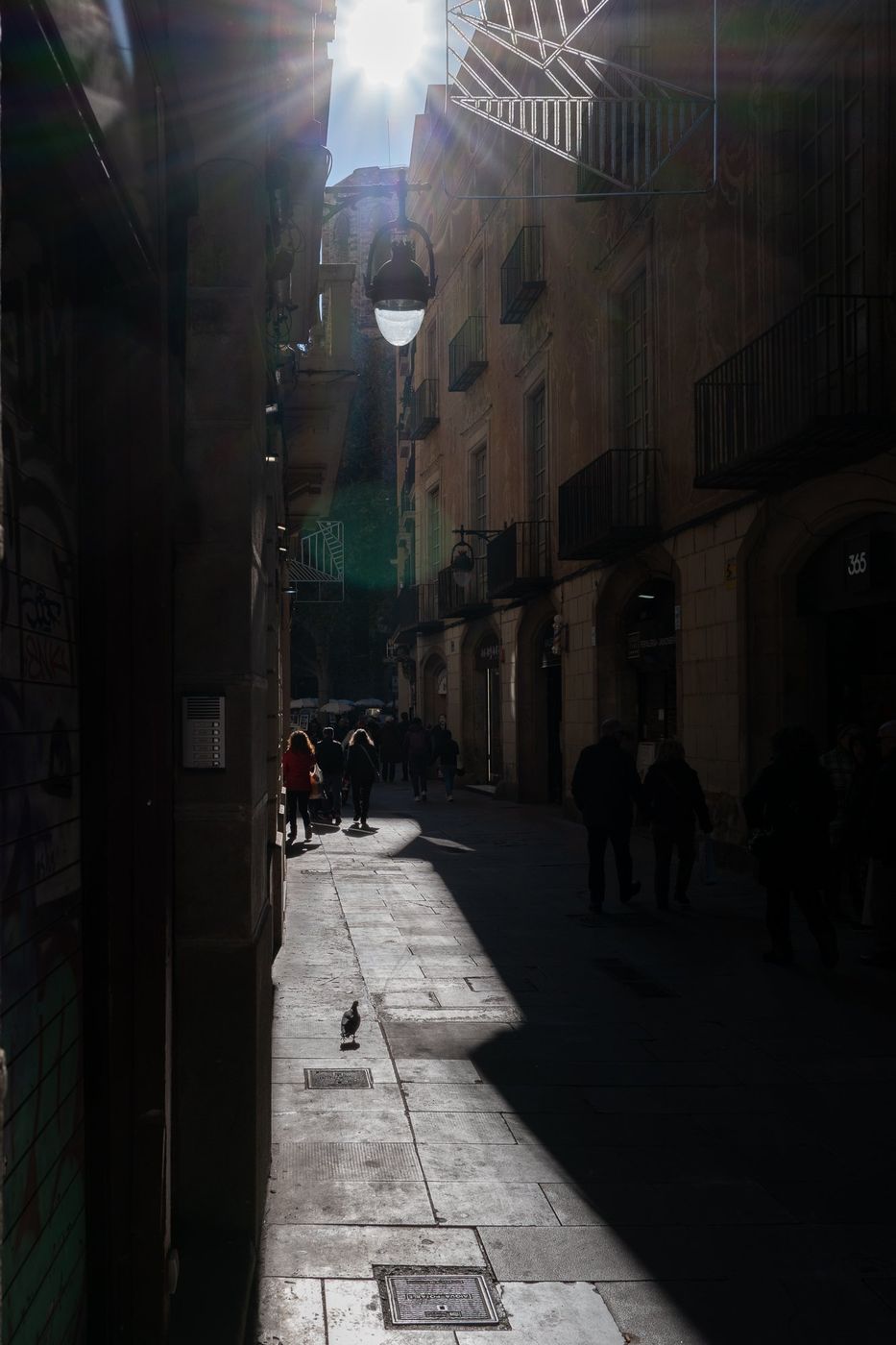 Dark alley at night in the Gothic Quarter, Barcelona