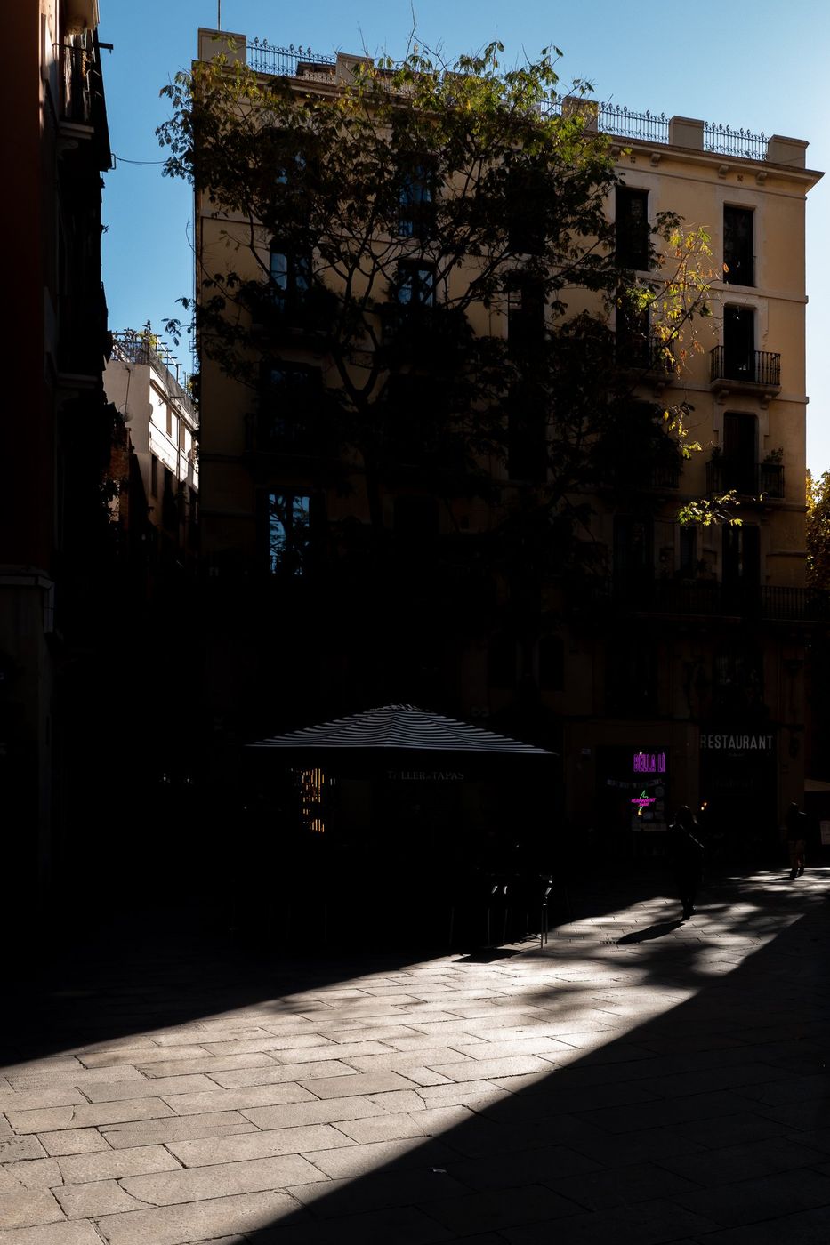 Sunlit alley in the Gothic Quarter, Barcelona