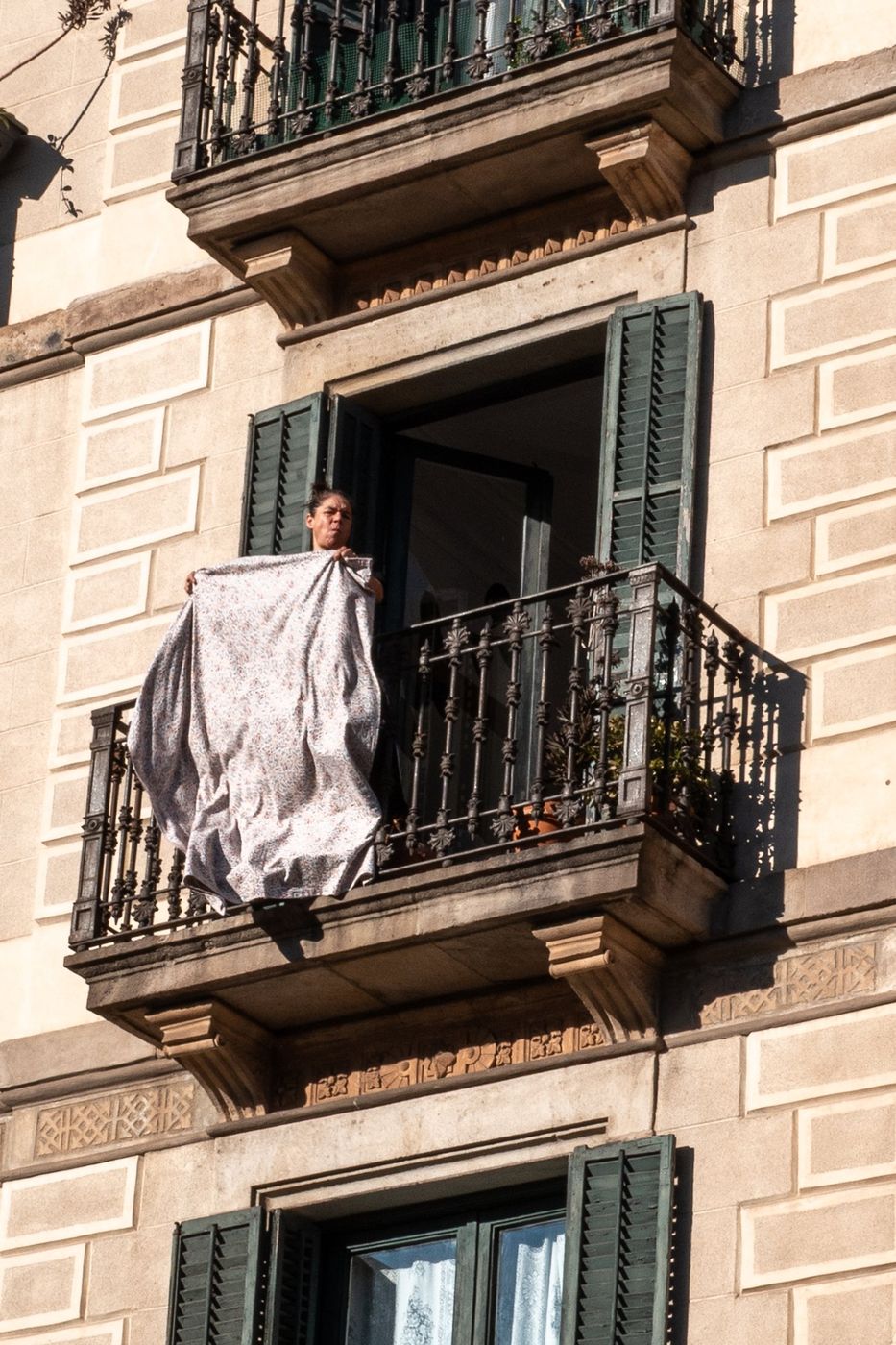 Laundry hanging on a traditional balcony, Barcelona