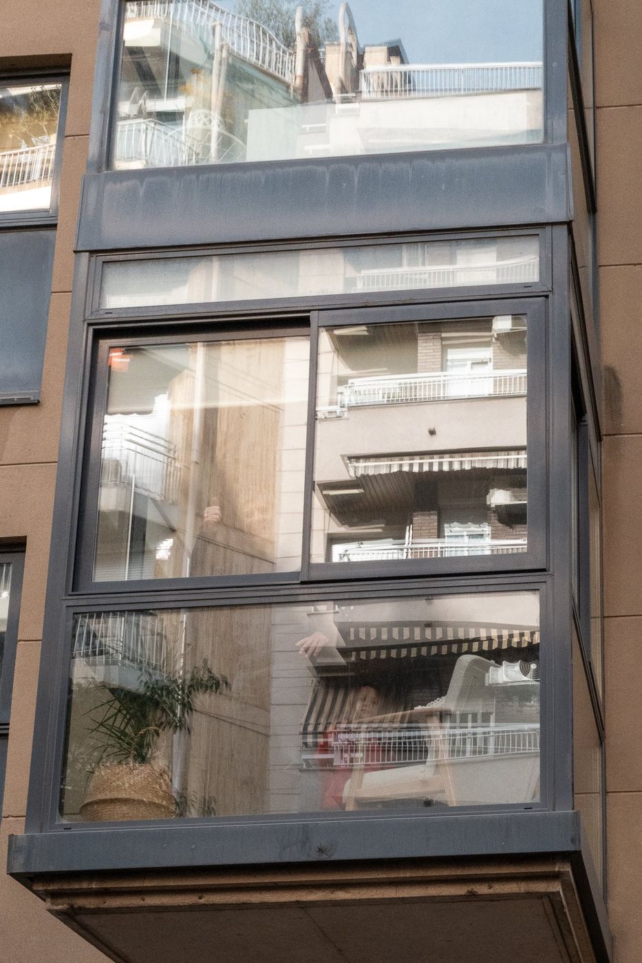 Reflections in the glass roof of a modern building, Barcelona