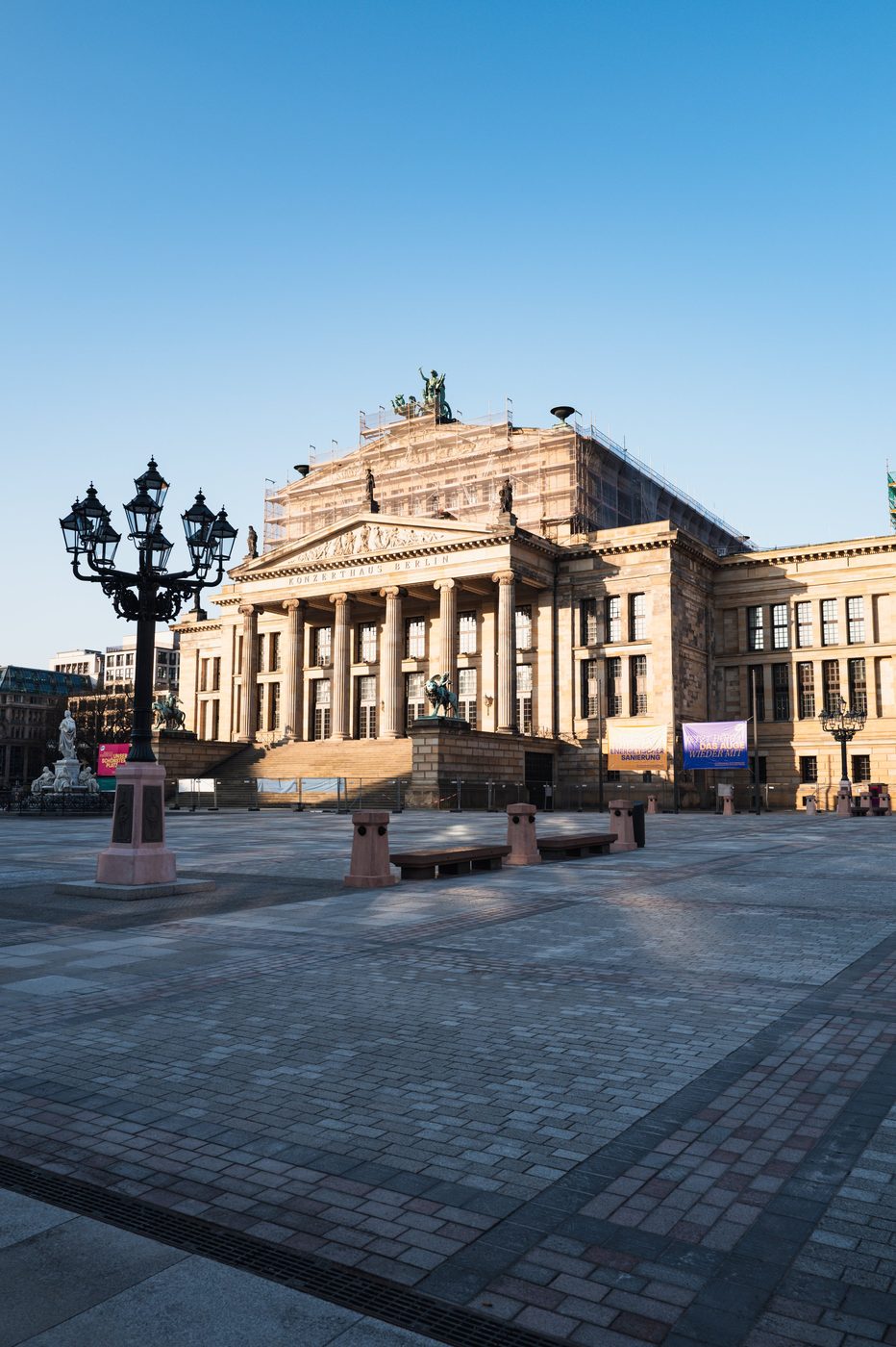 Konzerthaus Berlin under scaffolding, seen from the Gendarmenmarkt, Berlin