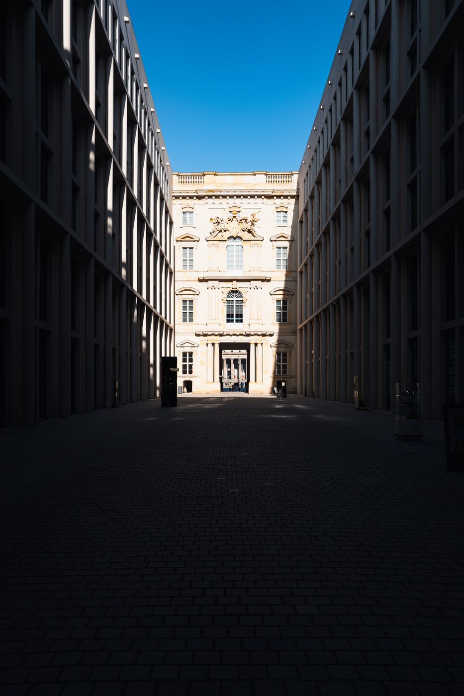 Symmetrical courtyard framing the classical facade of the Berlin Palace, Berlin