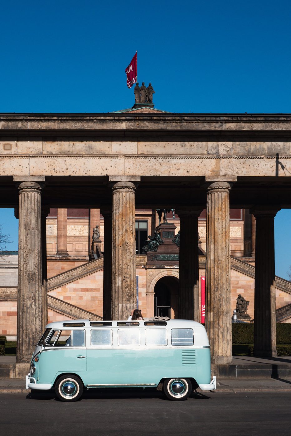 Vintage Volkswagen van parked in front of the columns of the Altes Museum, Berlin