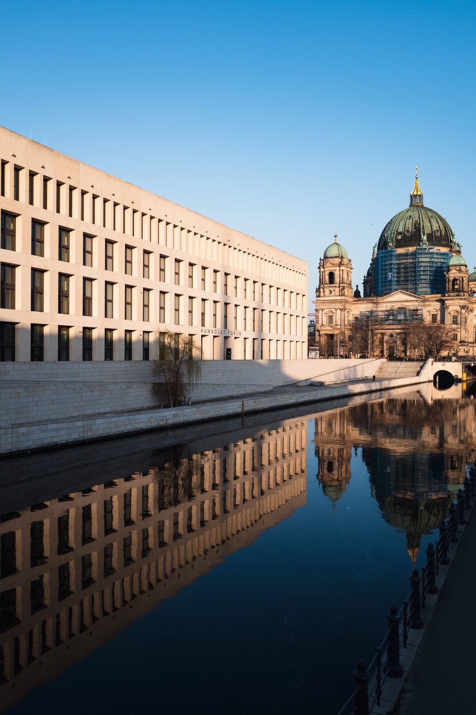 The Humboldt Forum and Berlin Cathedral reflected in the Spree, Berlin
