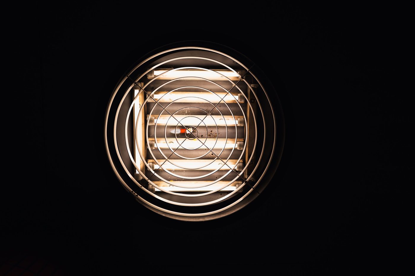 Circular ceiling light with glowing concentric rings, Berlin