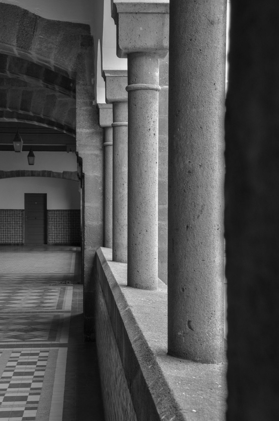 Row of stone columns along a tiled gallery, Casablanca