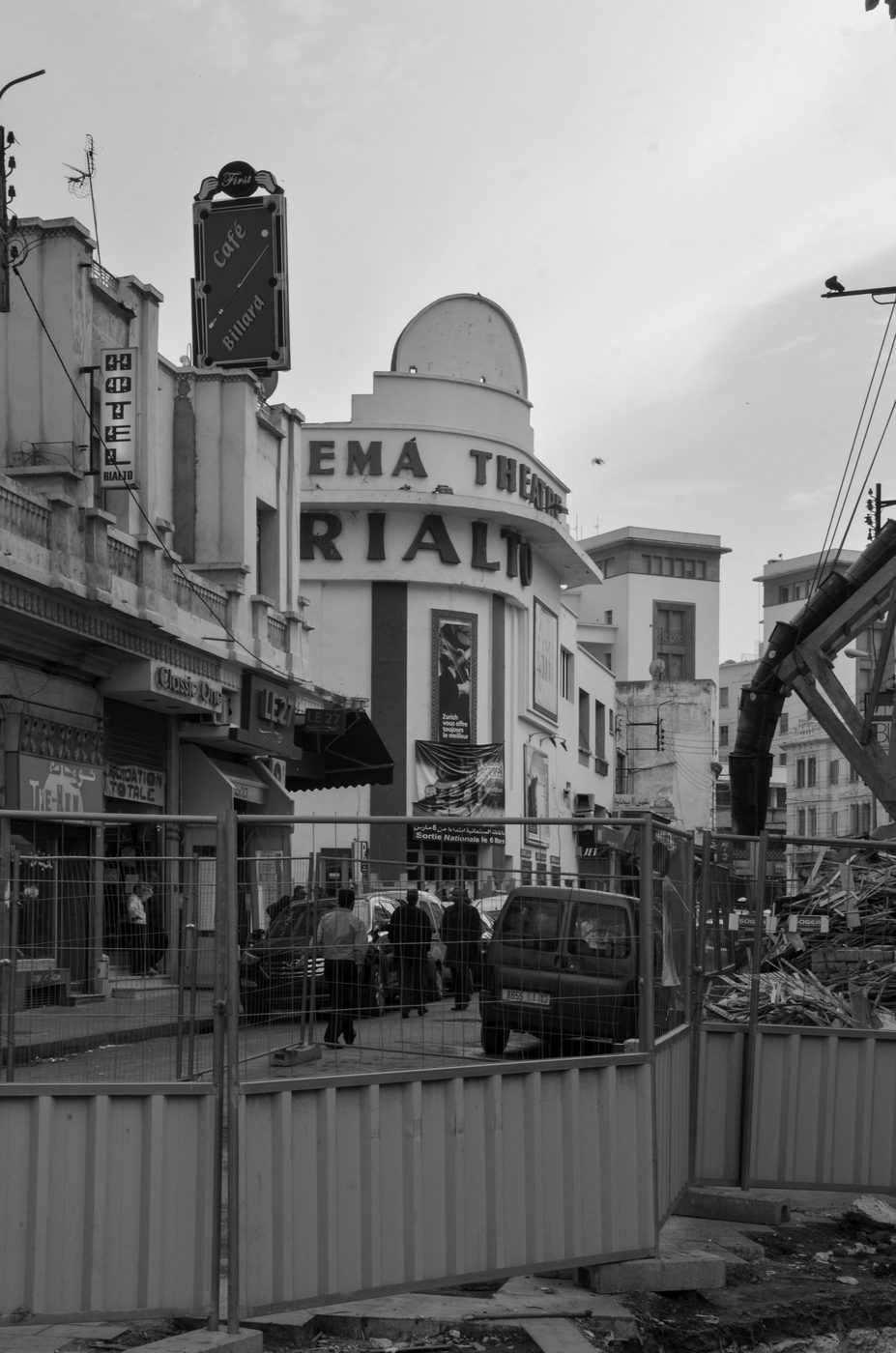 Rounded facade of the Rialto cinema under a heavy sky, Casablanca