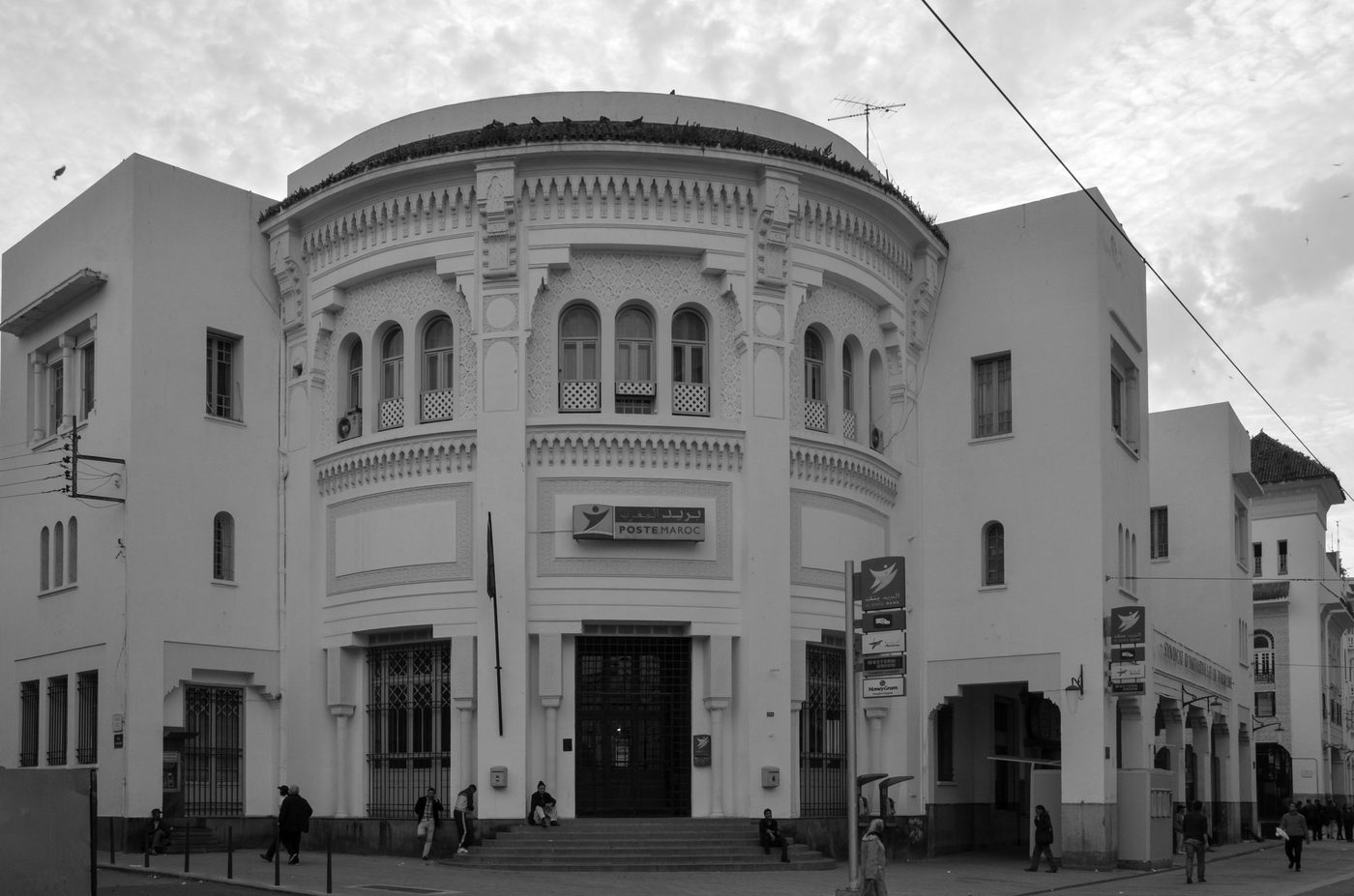 Ornate rounded facade of the central post office, Casablanca