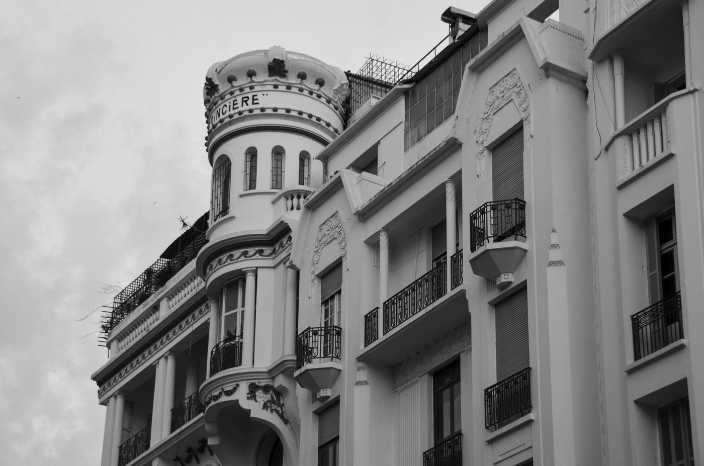 Ornate corner turret crowning an old building, Casablanca