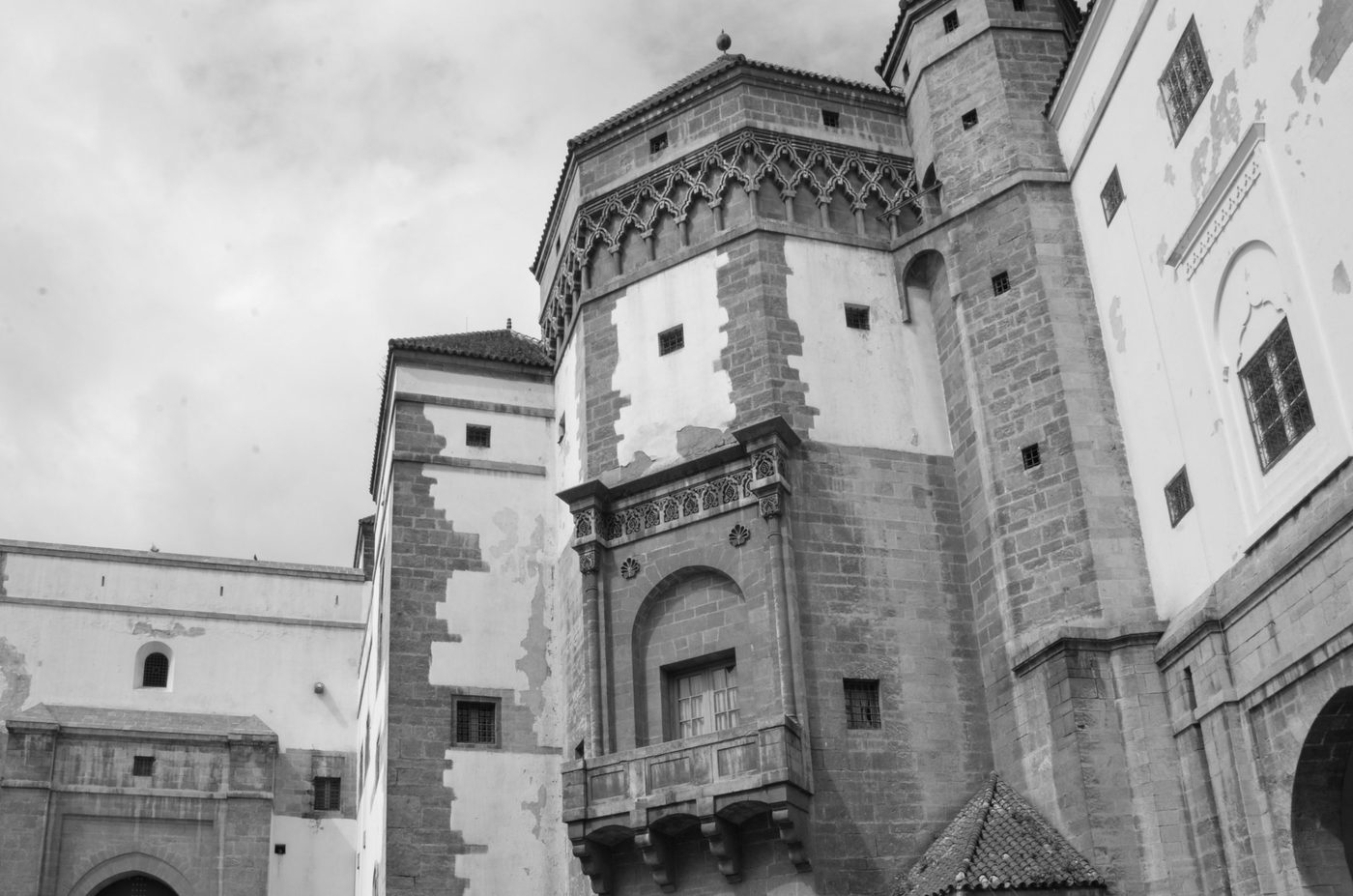 Fortified tower with stones eroded by time, Casablanca