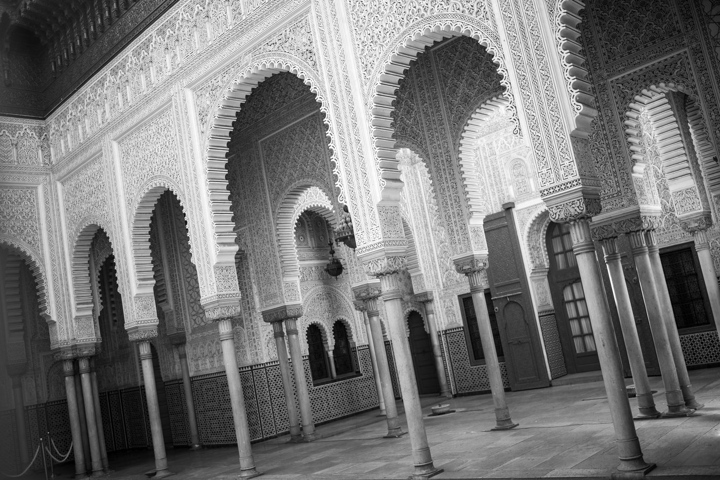 Richly stuccoed horseshoe arches of a palace, Casablanca