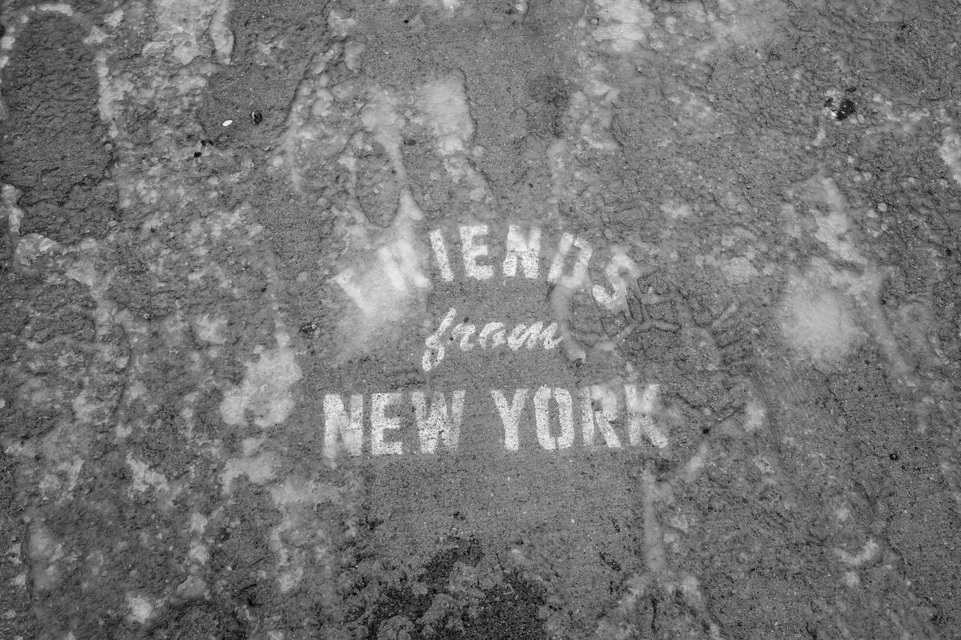 'Friends from New York' written in the snow, Coney Island
