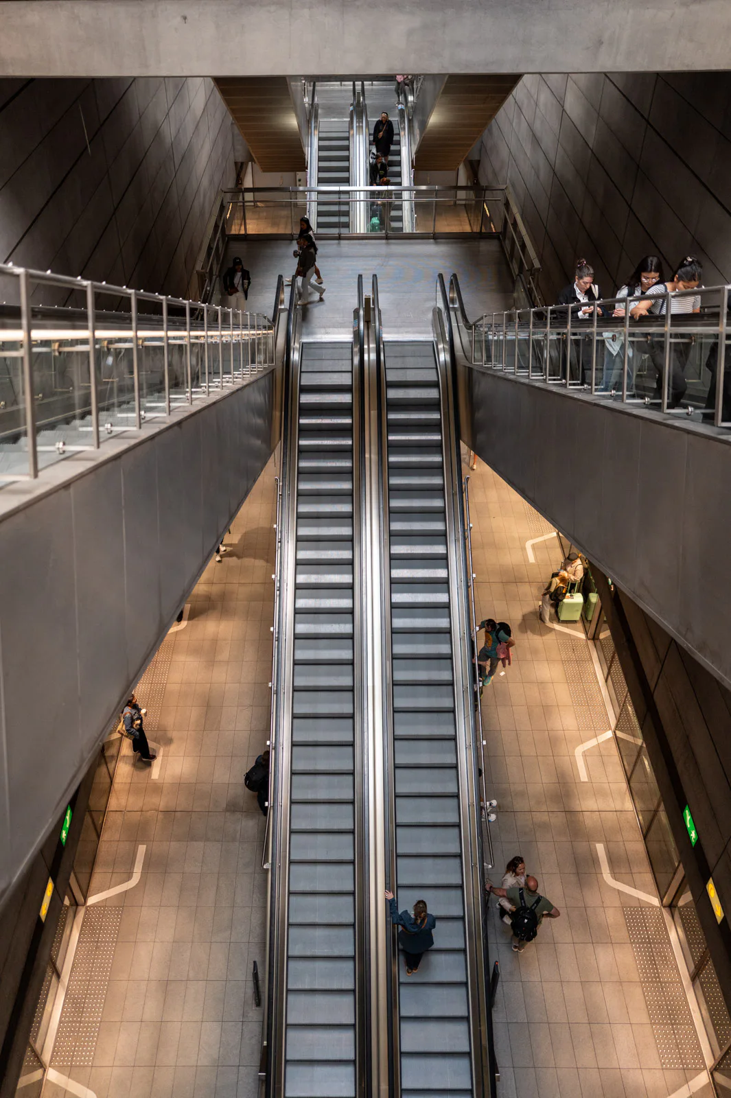 Escalators plunging down to the platforms of a metro station, Copenhagen