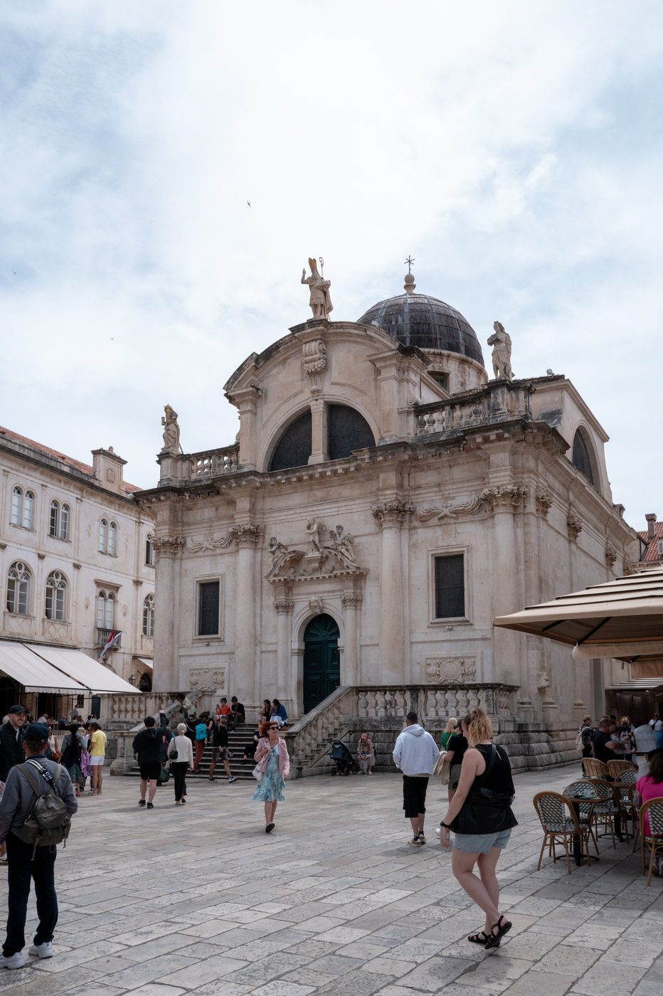 St. Blaise's Church and its dome overlooking the bustling square, Dubrovnik
