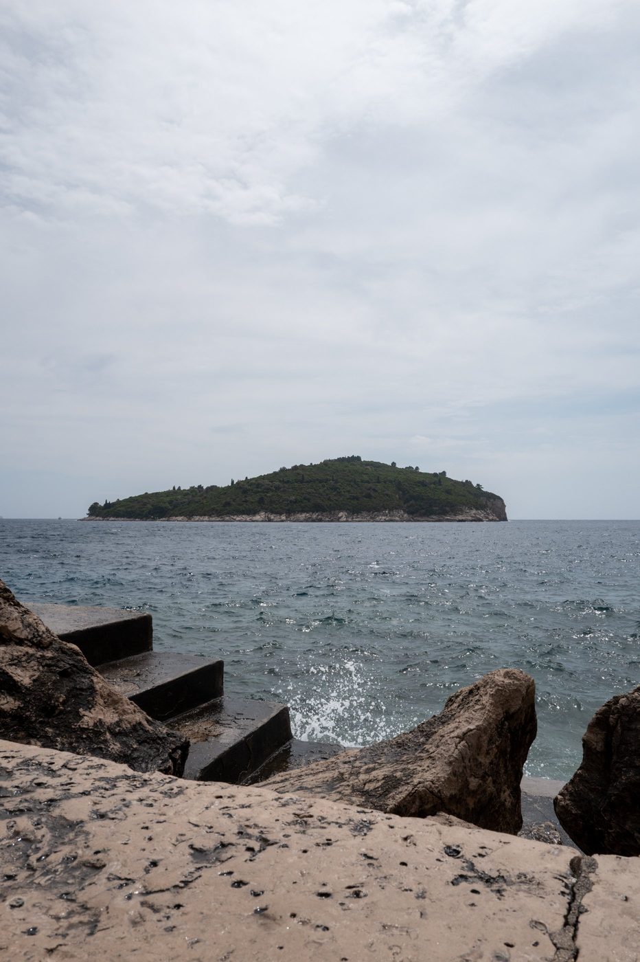Wooded islet rising from the sea off the ramparts, Dubrovnik