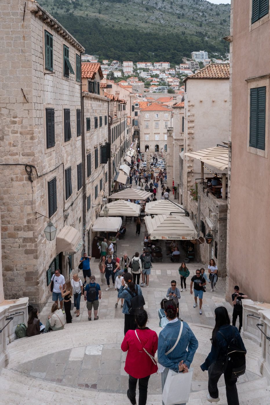 Overhead view of the main street crowded with tourists, Dubrovnik
