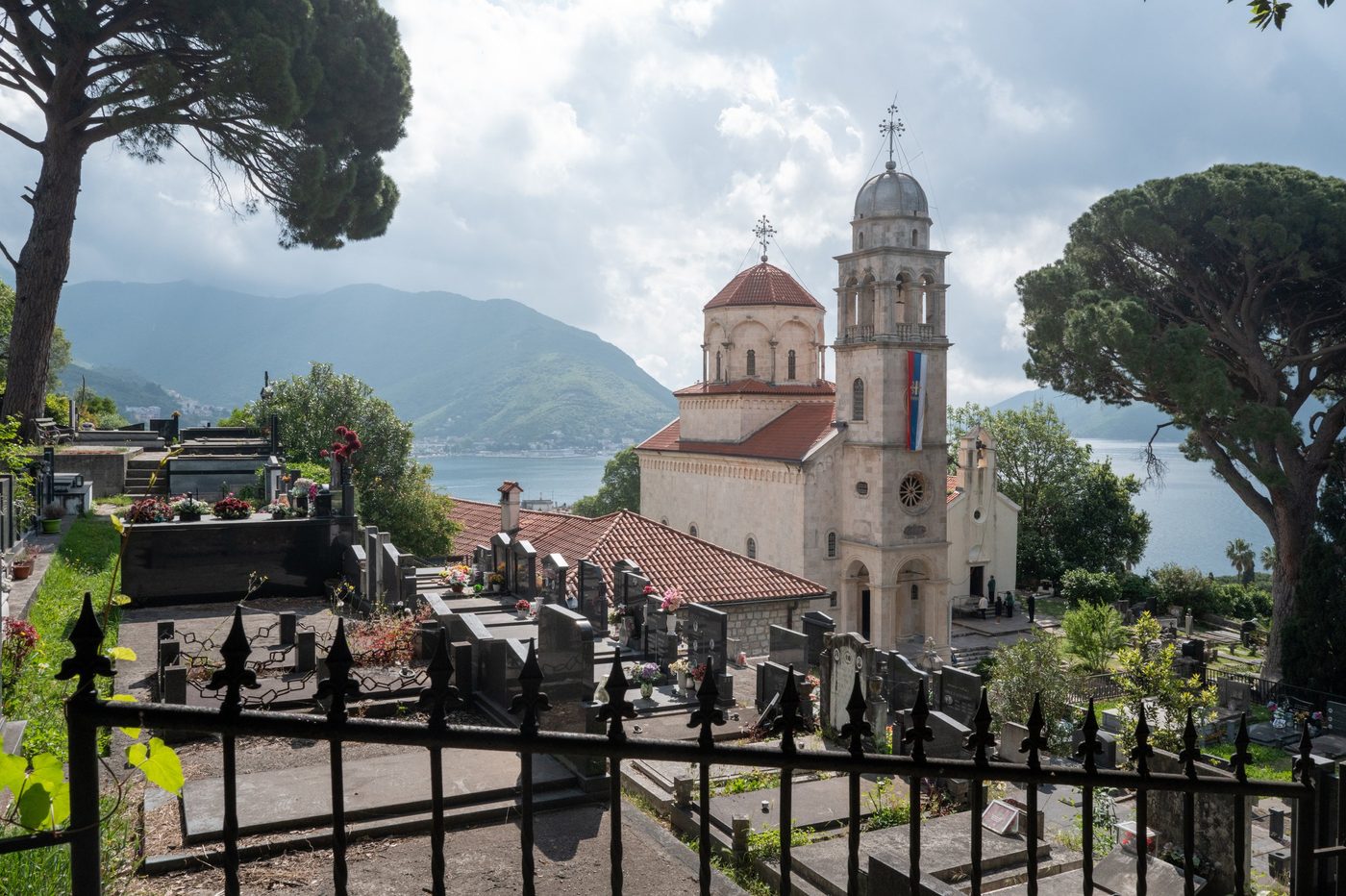 Terraced cemetery facing the bay in front of the monastery church, Dubrovnik