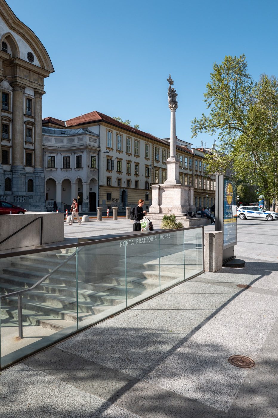 Plague column on the square above a glazed staircase, Ljubljana
