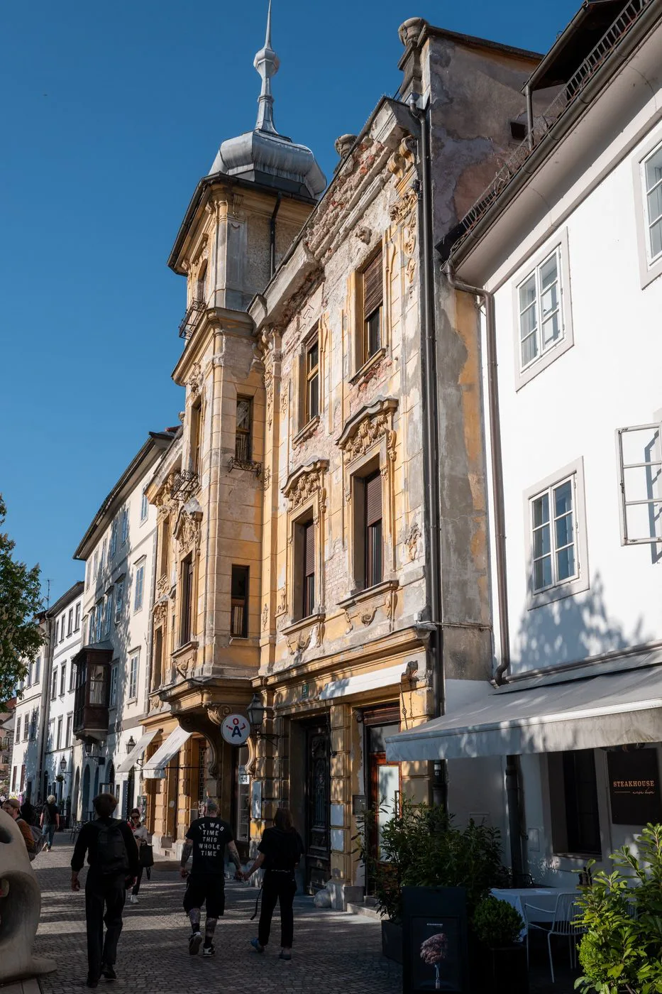 Facade baroque a la fleche elancee dominant la vieille ville, Ljubljana