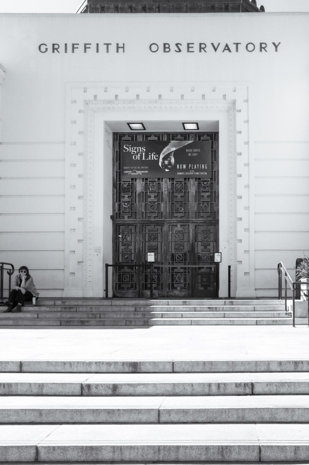 Stone entrance of the Griffith Observatory, Los Angeles