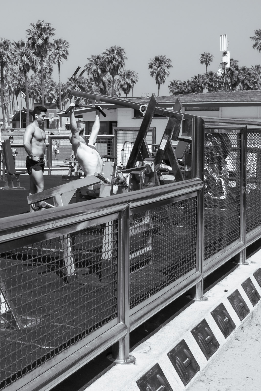 Fenced outdoor weightlifting area, Los Angeles
