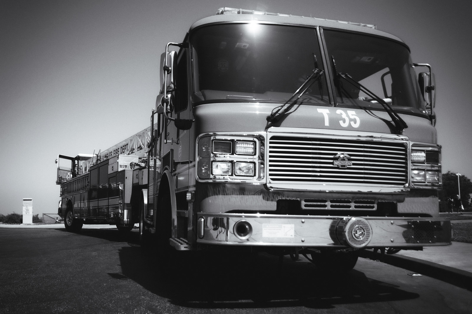 Fire truck parked, seen from the front, Los Angeles