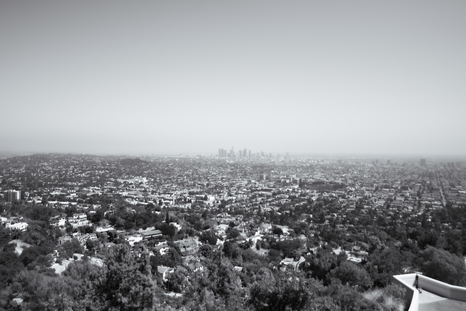 Aerial view of downtown Los Angeles from the hills above