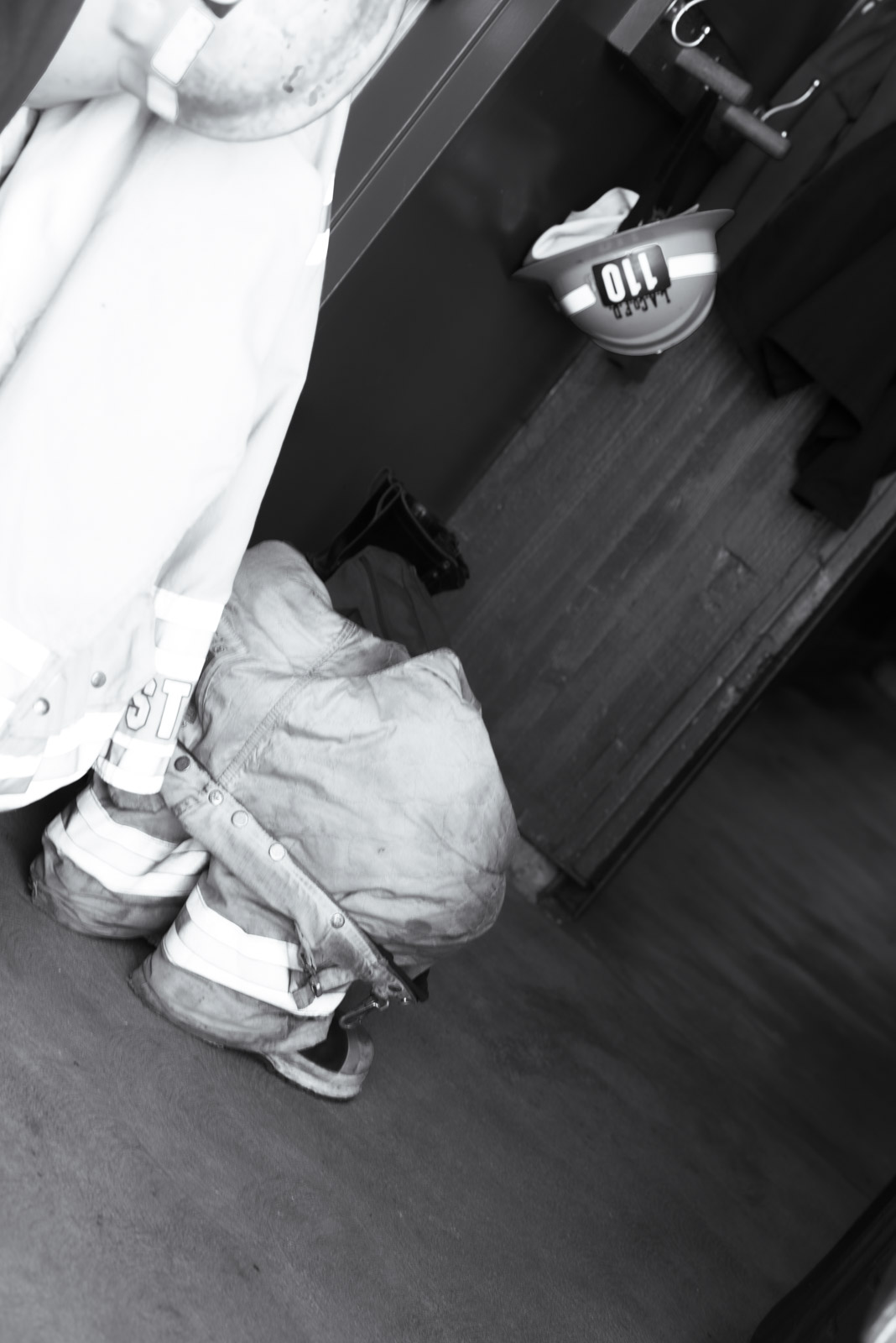 Shoes and a bag hanging from a hook, interior detail, Los Angeles
