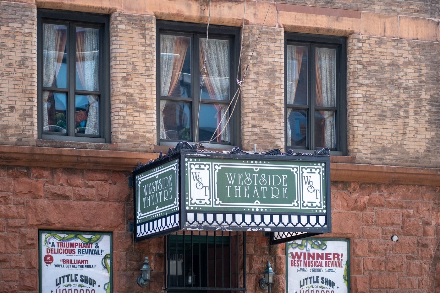 Marquee of the Westside Theatre announcing Little Shop of Horrors, New York