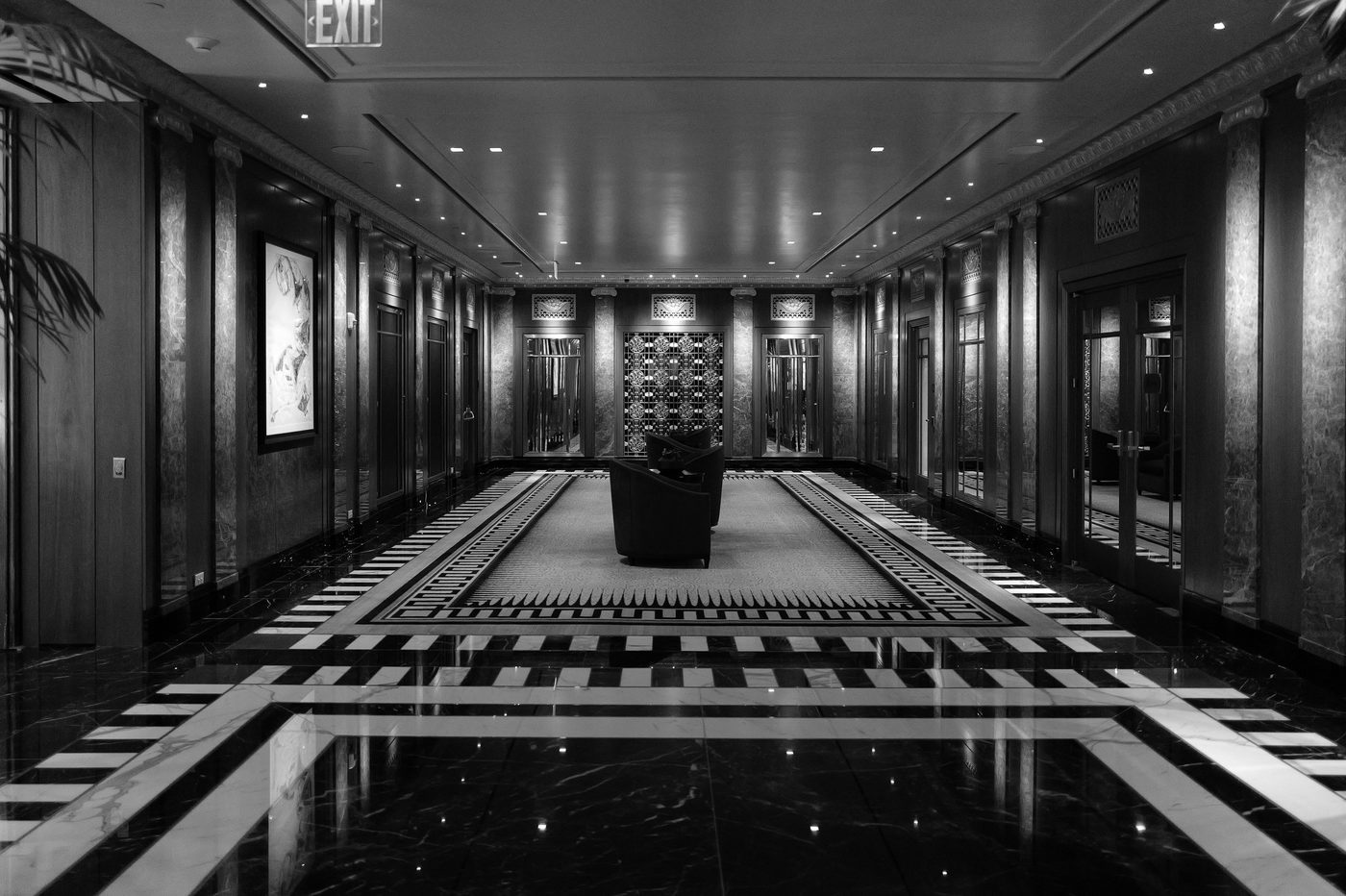 Marble corridor with Art Deco decor, empty hall, New York