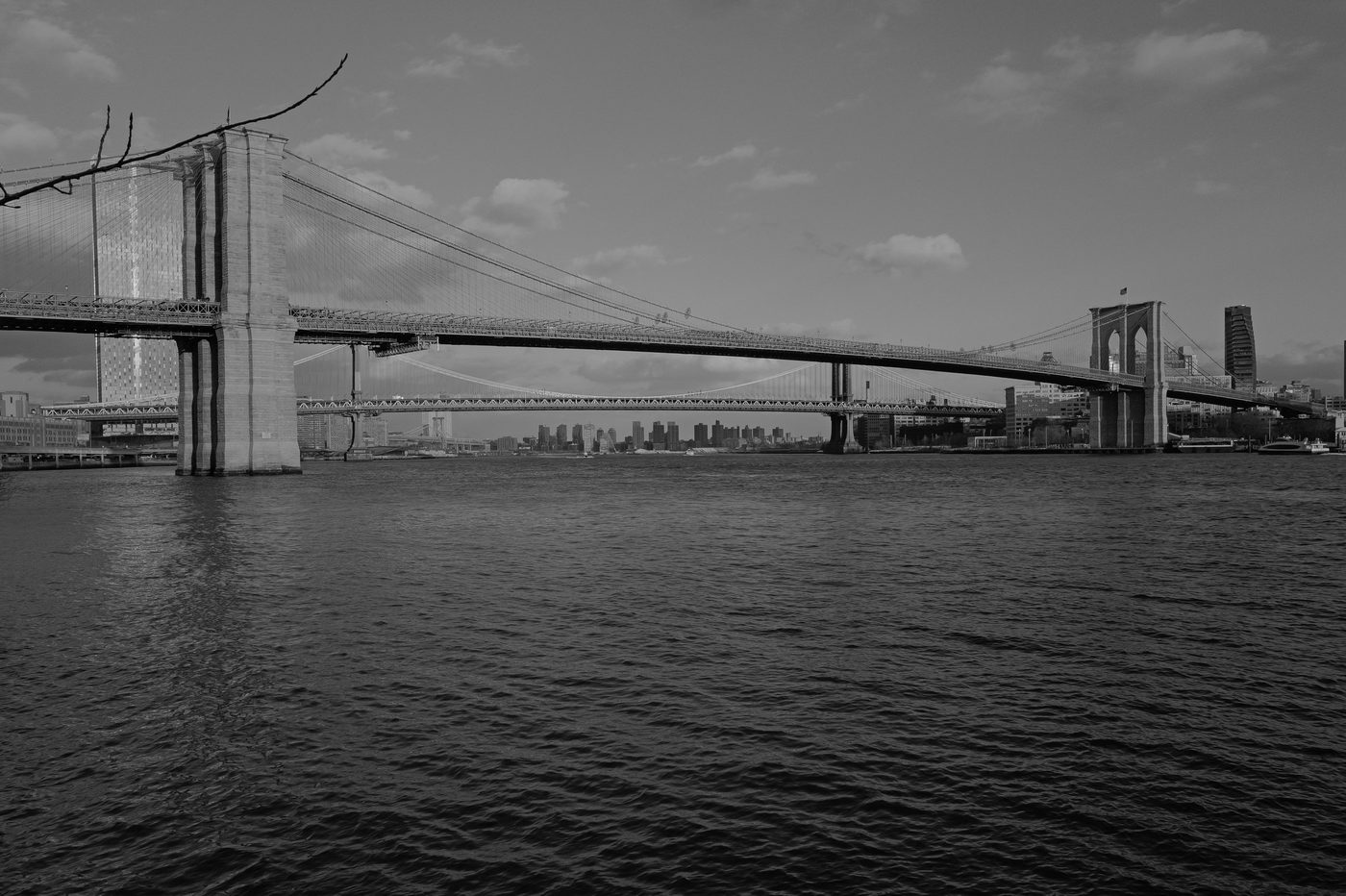 Brooklyn and Manhattan bridges spanning the East River, New York