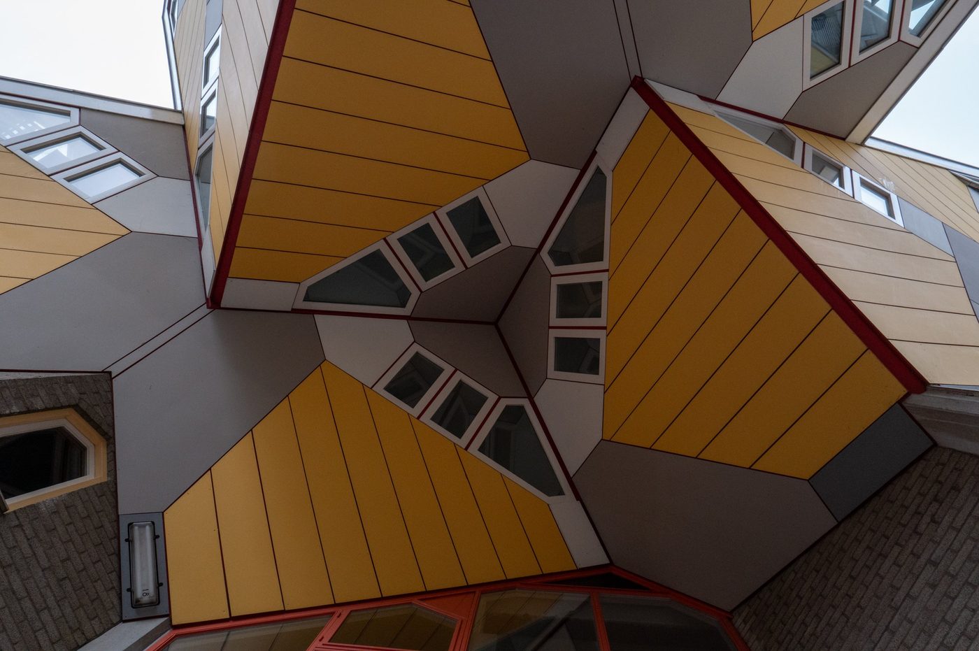 Yellow facades of the cube houses seen from below, Rotterdam