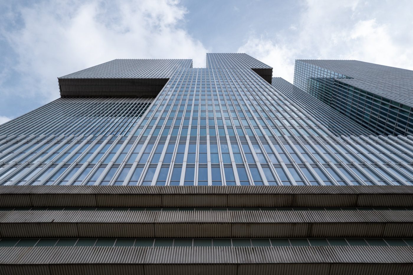 Office tower seen from below against the sky, Rotterdam