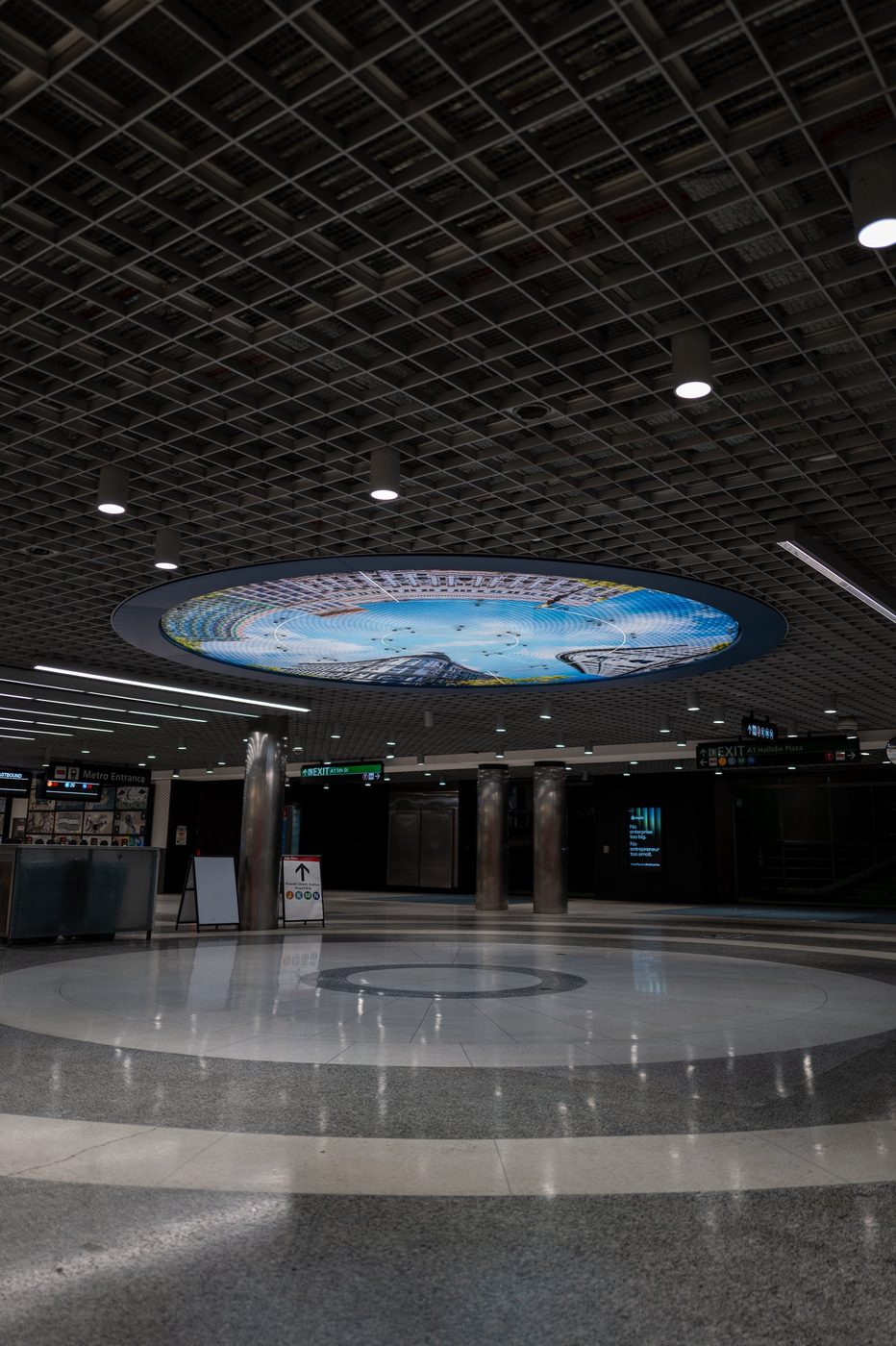 Illuminated circular ceiling of an underground metro station, San Francisco