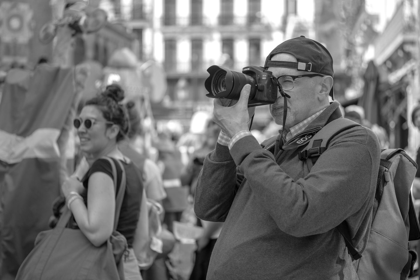 Photographer in action at the Zinneke Parade, Brussels (plate 071)