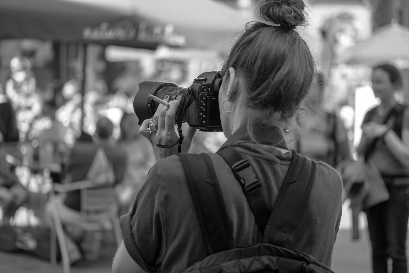 Photographer in action at the Zinneke Parade, Brussels (plate 075)