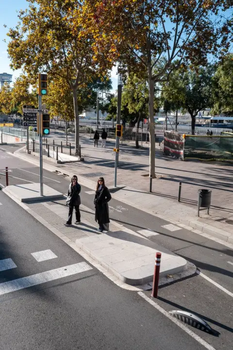 Avenue bordee d'arbres avec passants, Barcelone