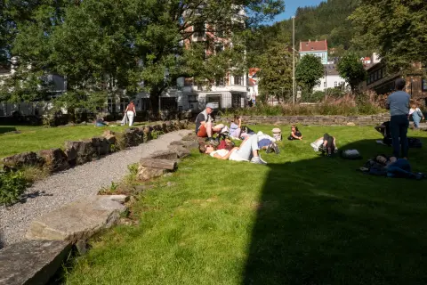 People lying on a sunny lawn, Bergen