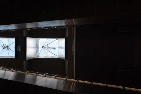 Skylights in the dark ceiling of a metro station, Copenhagen