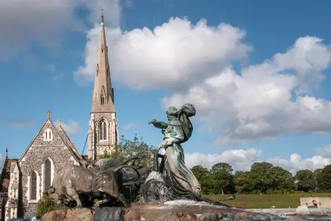 The Gefion Fountain and its bronze oxen in front of St. Alban’s Church, Copenhagen