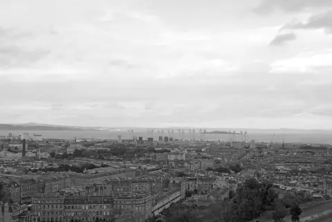 Edinburgh from above, stretching to the Firth of Forth, Edinburgh