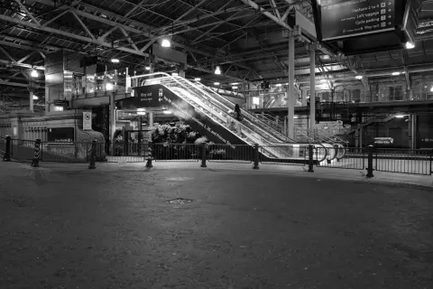 Deserted concourse of Waverley station at night, Edinburgh