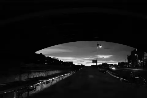 Sunset framed by the arch of a bridge, Edinburgh
