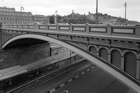 Iron bridge arching over the railway lines, Edinburgh