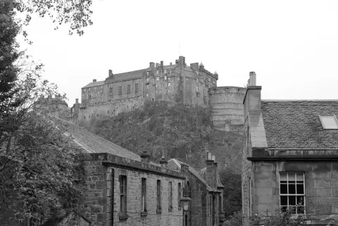 Edinburgh Castle towering over the rooftops, Edinburgh