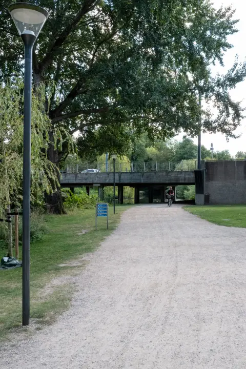 Une allée de gravier sous les arbres d’un parc, Odense