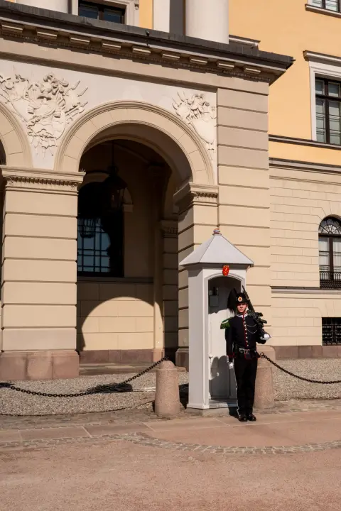 Un garde royal devant sa guérite blanche, Oslo