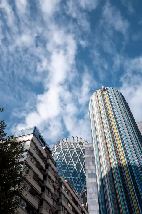 The Moretti chimney between the towers, under the clouds, Paris