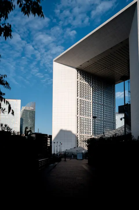 The Grande Arche beyond the shadow of the trees, Paris